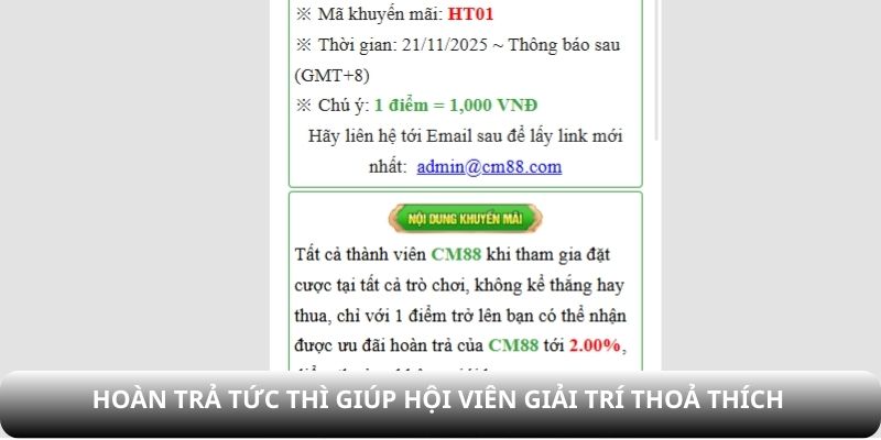 Hoàn trả tức thì giúp game thủ giải trí an toàn hơn